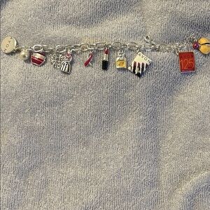 Avon Silver and Red Charm Bracelet
